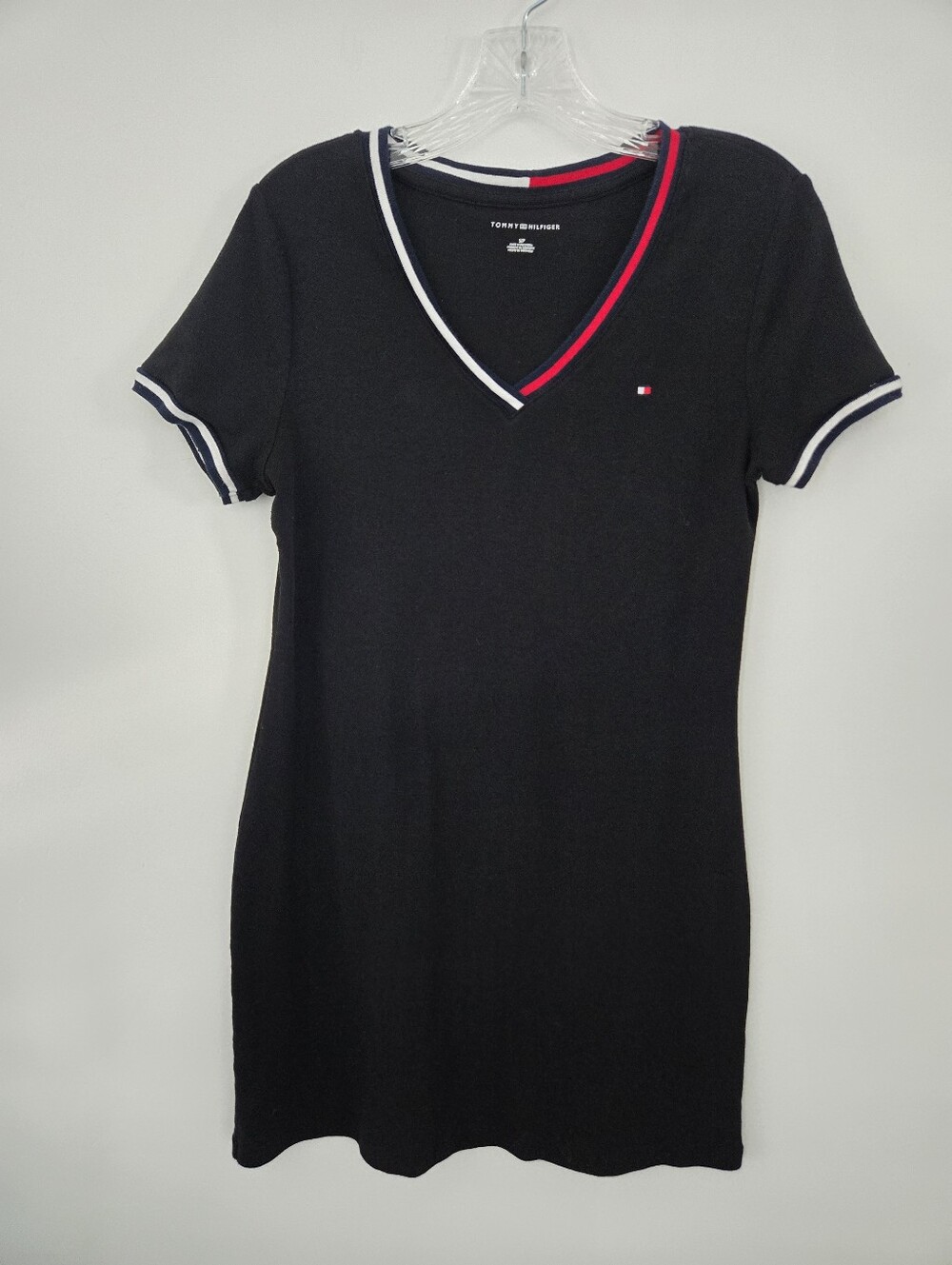 Tommy Hilfiger 100% Cotton V-Neck T-Shirt Dress. Black. Size Small.
